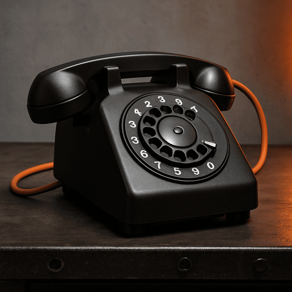 Rotary desk phone on an industrial workbench